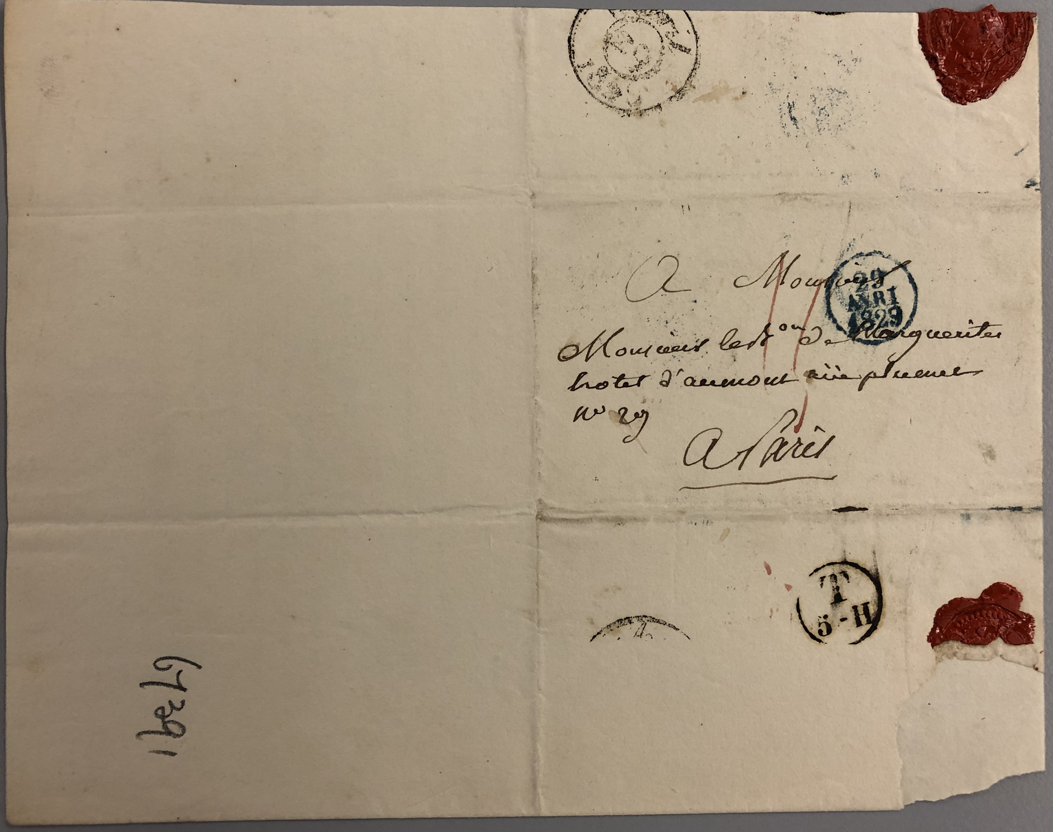  Lettre de Augustin-François de Silvestre au Baron de Marguerite à propos de terres en Amérique septentrionale - Enveloppe